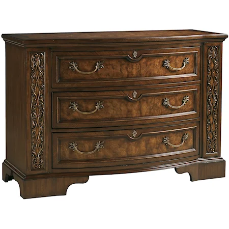 Kendelston Three Bowed-Front  Drawers Dressing Chest with Solid Mahogany Hand-Carved Pilasters